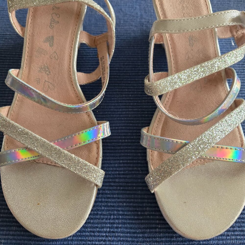 Olive & Edie girls sparkle short heel size 4 silver glitter strappy EUVCC